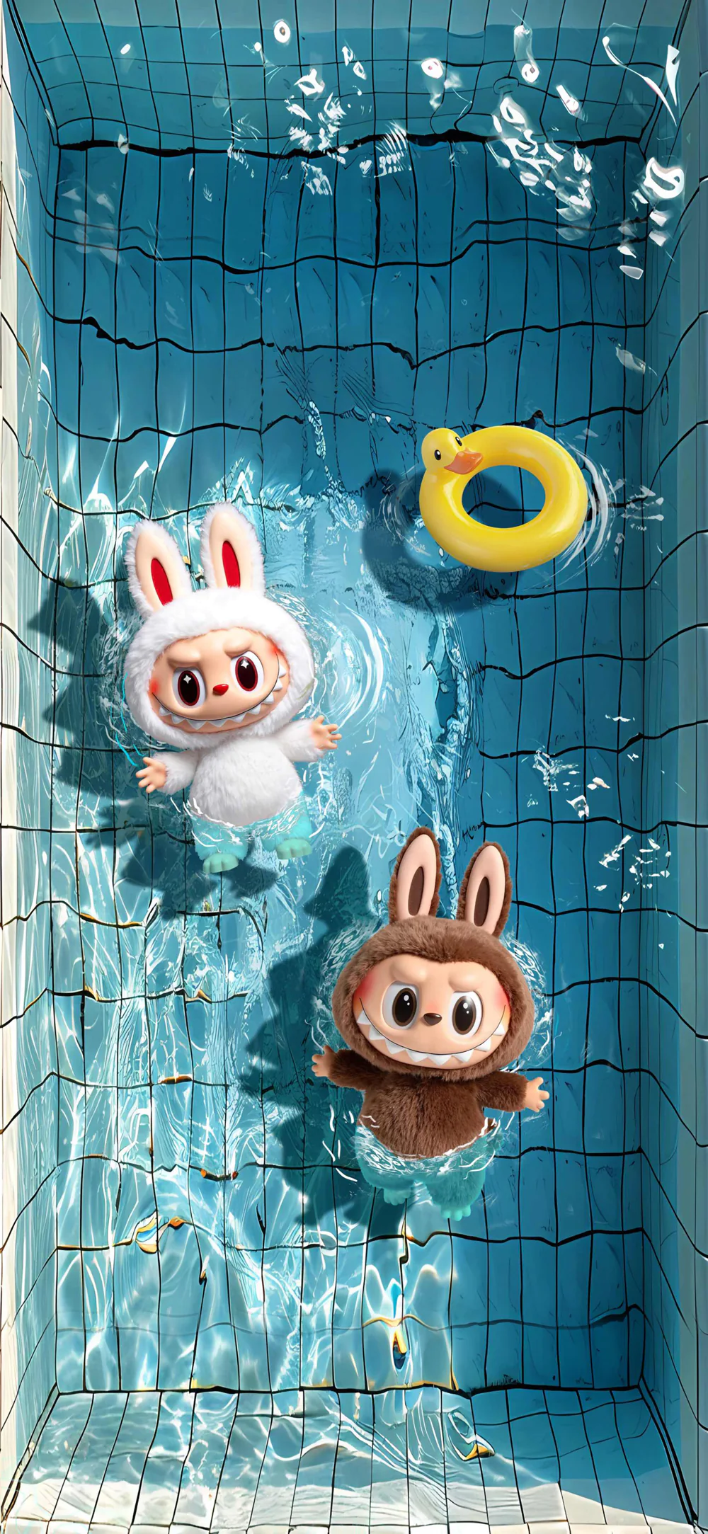 Cute Labubu in Summer Swimming Pool Mobile Wallpaper Download