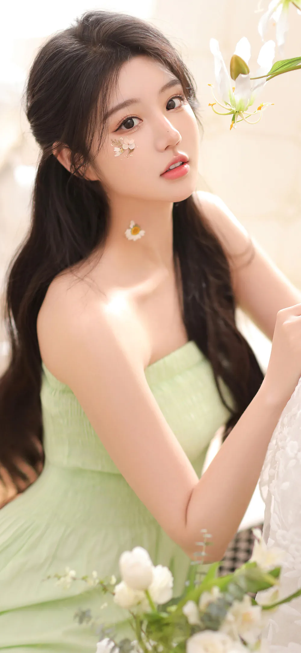 Fresh Girl in Fresh Green Dress Wallpaper Aesthetic Mobile Background