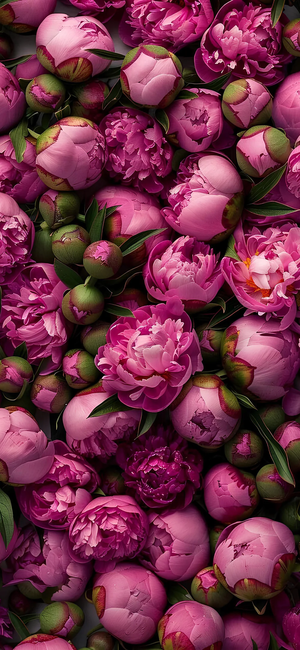 Lush Pink Peonies in Bloom with Buds Botanical Floral Wallpaper