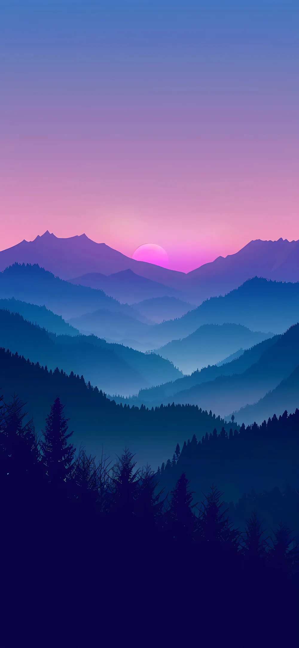 Minimalist Peaceful Dawn Mountain Sunrise Art Illustration Wallpaper
