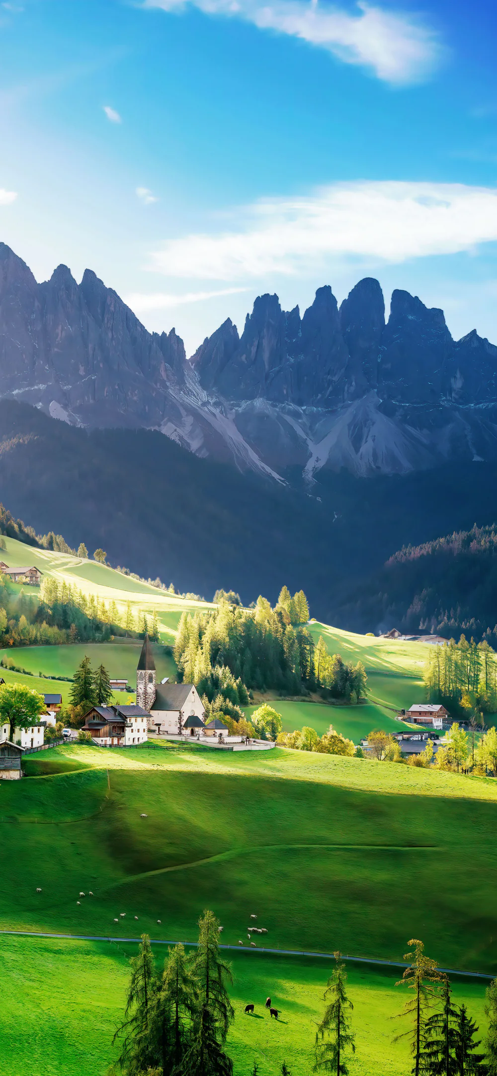 Peaceful Countryside Village Landscape with Mountains