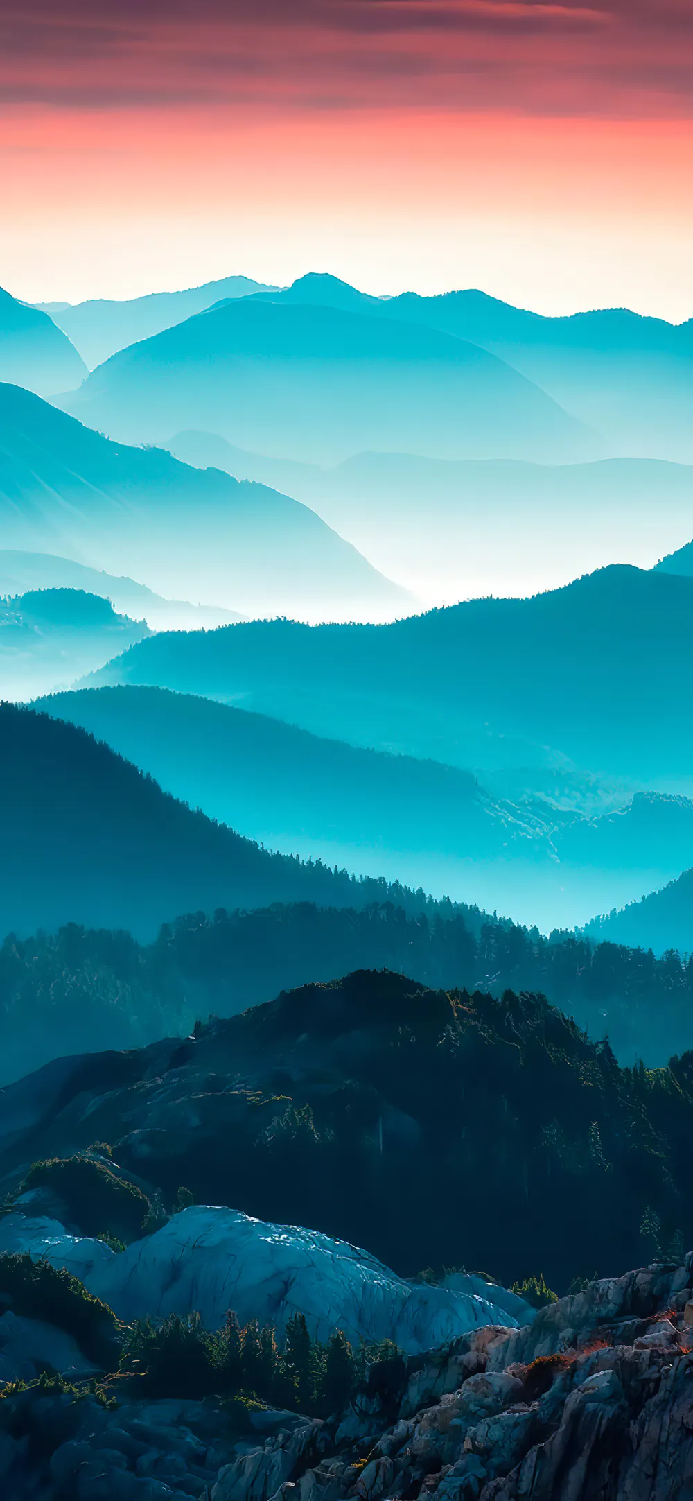 Soft Gradient Sky Rolling Terrain Peaceful Sunrise Wallpaper