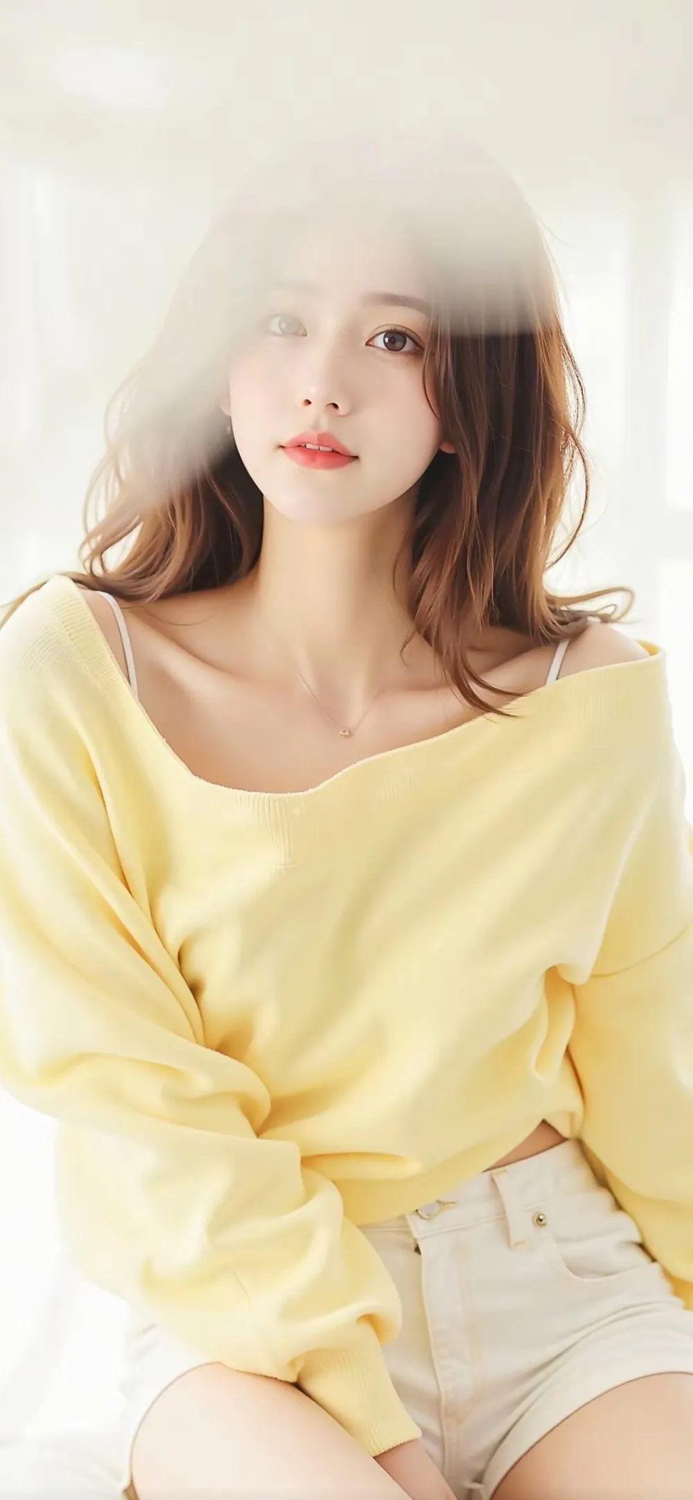 Soft Light Sweet Girl in Pastel Yellow Sweater Lifestyle Wallpaper