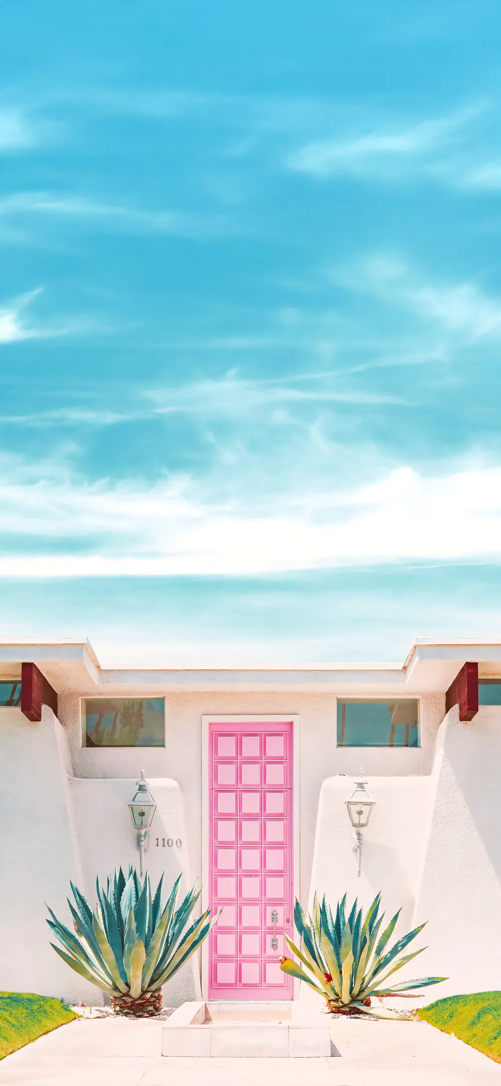 Stylish Minimalist Vibrant Colors House with Blue Sky Wallpaper