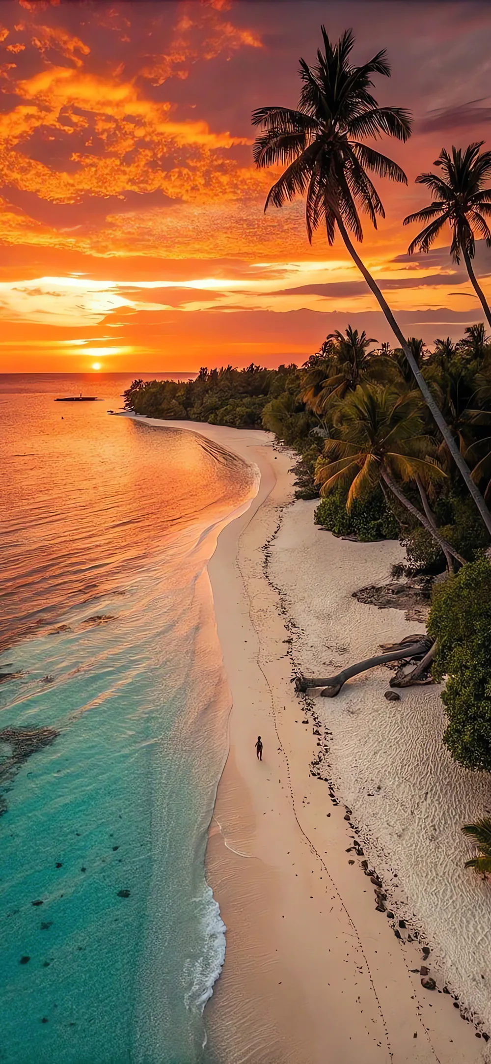 Tropical Beach Sunset with Palm Trees Golden Hour Landscape Wallpaper