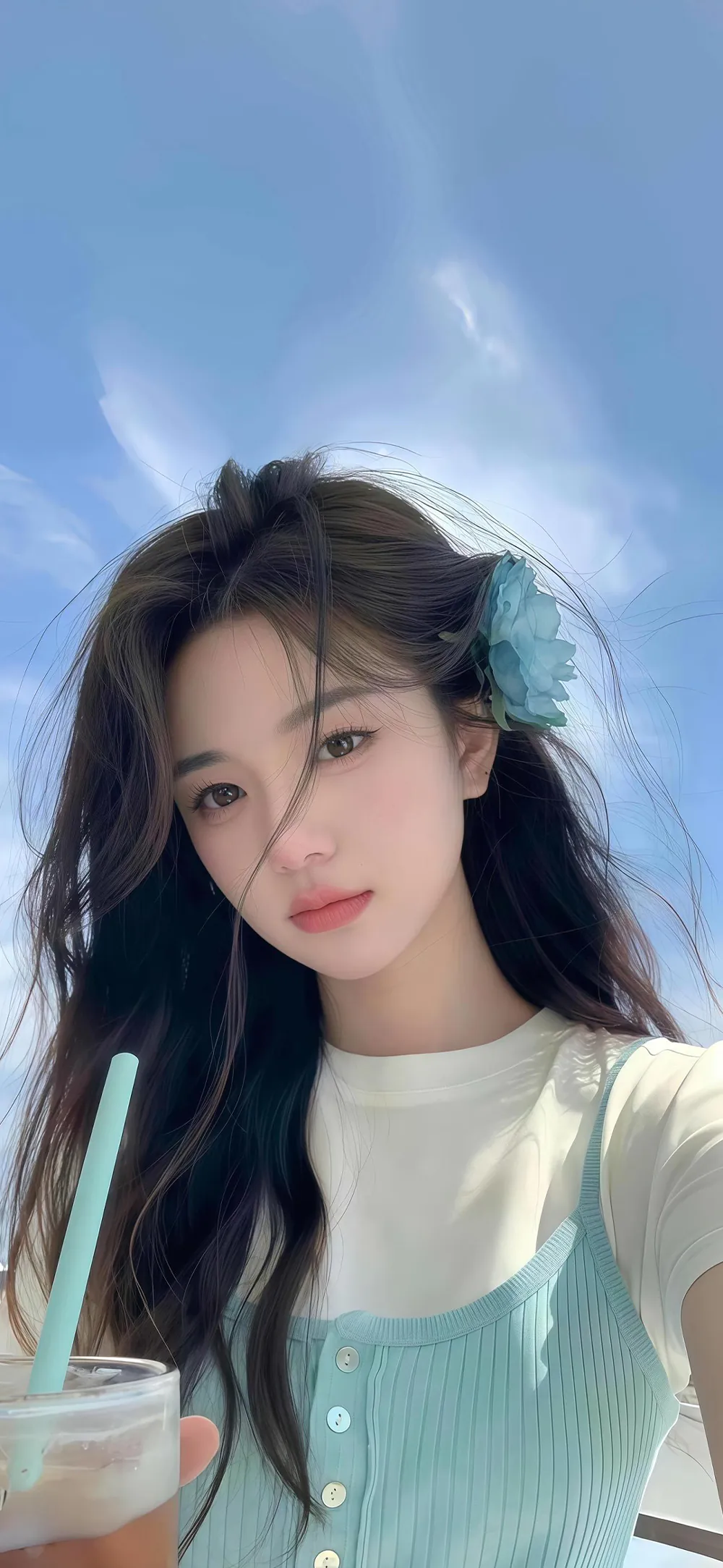 Youthful Serene Girl Under Clear Blue Sky Wallpaper Mobile Wallpaper